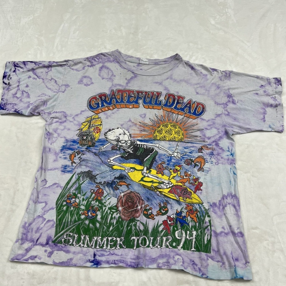 Grateful Dead T-Shirt Mens XL Purple Tie Dye Summer Tour 94 Surfing Skeleton